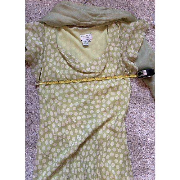 90s Vintage 100% Silk Polka Dot Dress Pastel Green Sheer Papell Boutique Petite - Picture 14 of 16